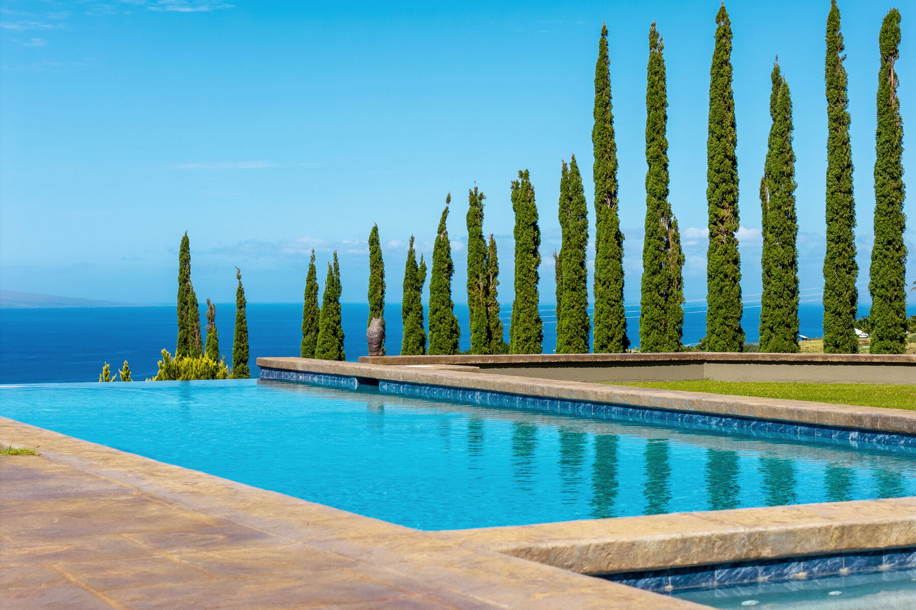 Infinity edge with the cypress row and the ocean