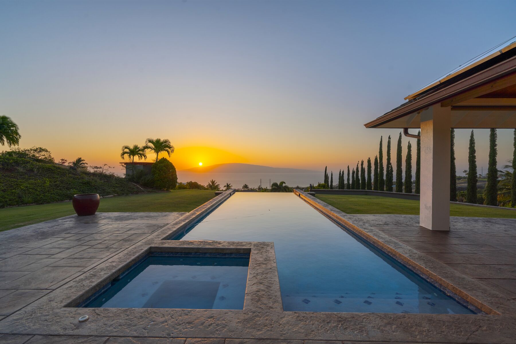 Pool and spa at sunset