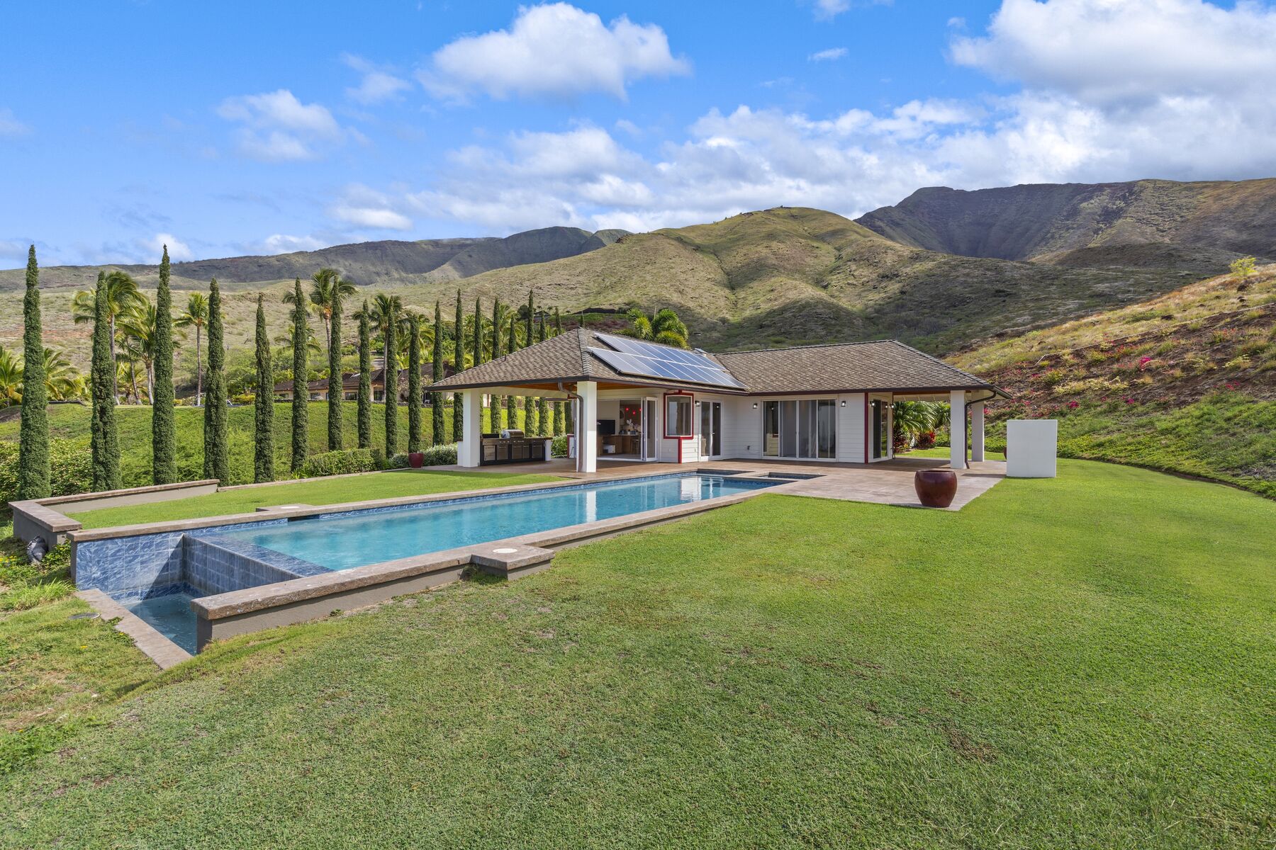 Pool and pavilion under the mountains
