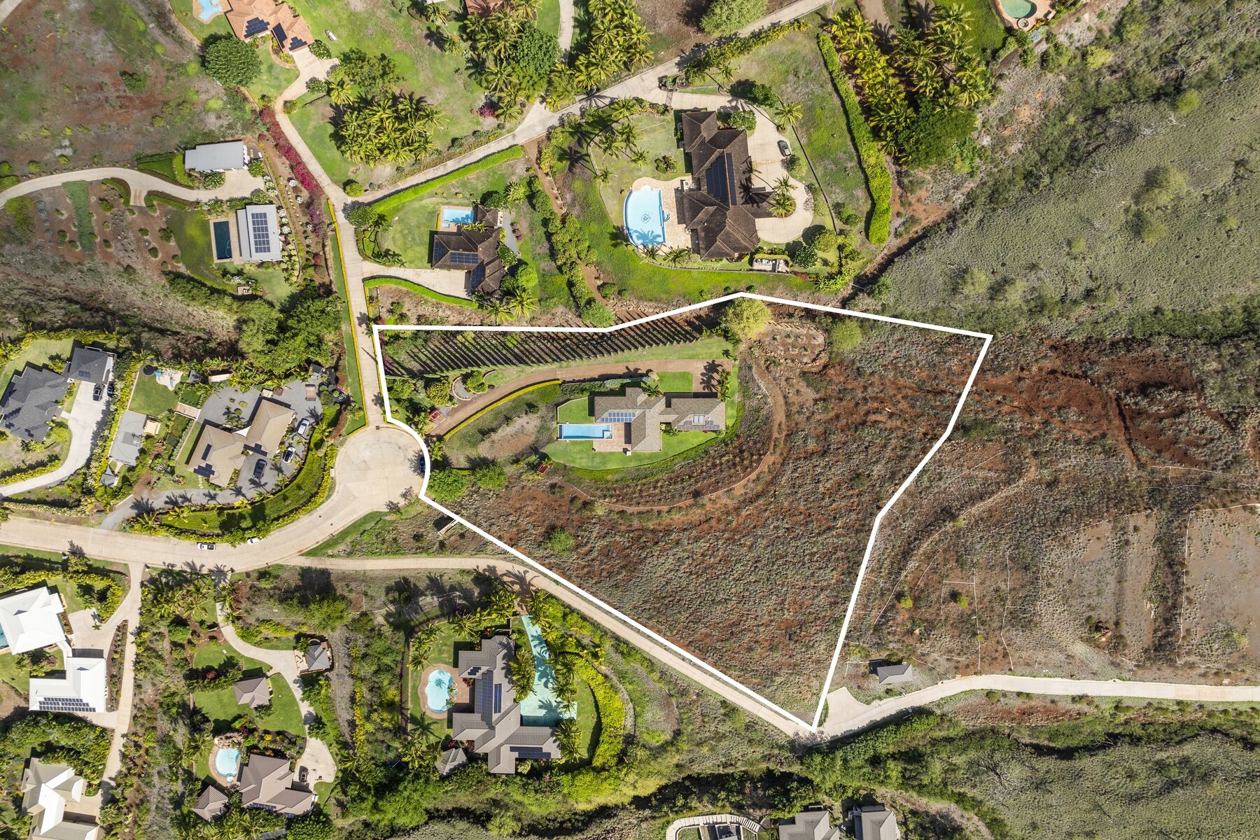 Aerial with approximate lot boundary